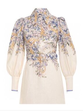 Zimmermann Tama Long Sleeve Cream Mini Dress AU Size 0 US Size 4-6